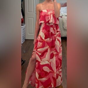 Tropical pink maxi dress - size s
